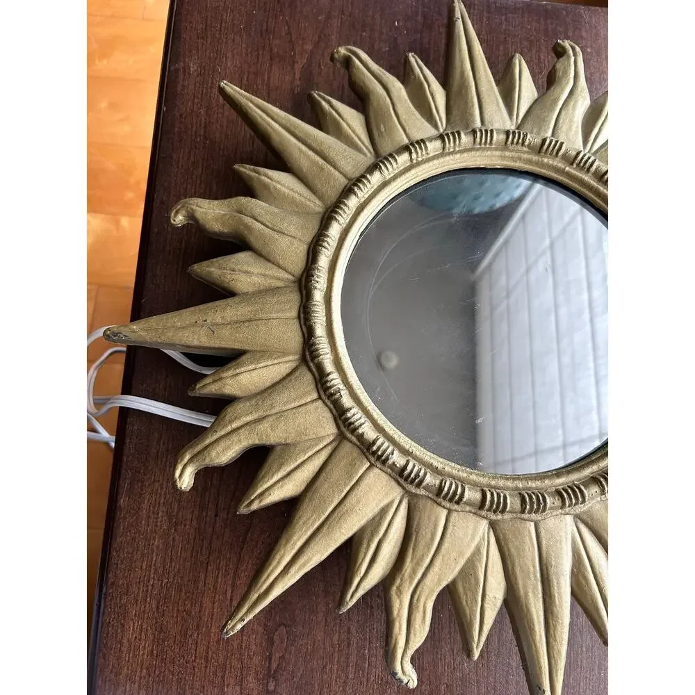 Vintage Rare Mid Century Modern Gold Luxe Sunburst Sun Star Infinity Mirror Lamp